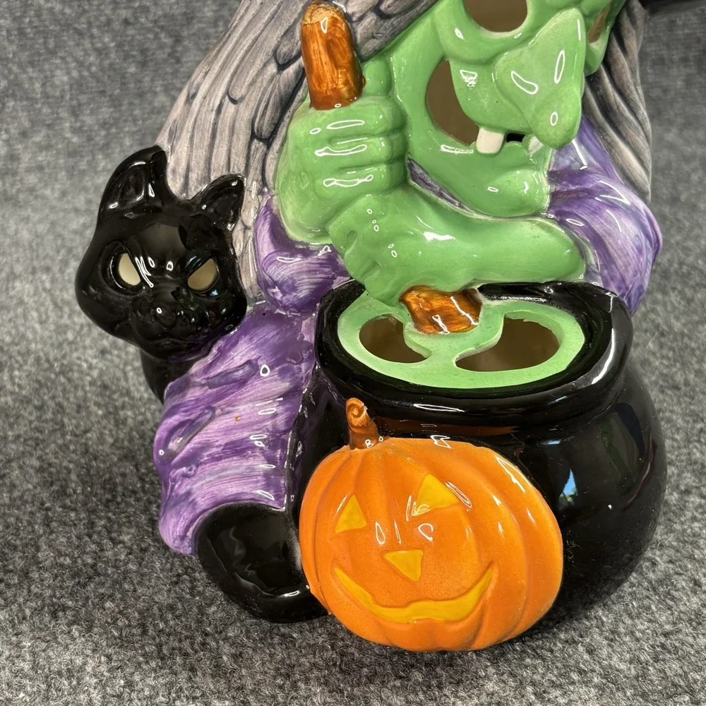 Vintage Heartline 1980s Halloween Witch Cauldron Ceramic Decoration Tea Light